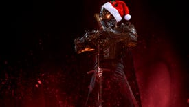 An evil Oathbreaker knight from Baldur's Gate 3, wearing a nice lil Santa hat