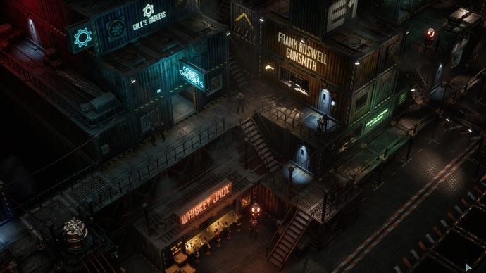 A zoomed out view of a market in Colony Ship