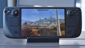 A Steam Deck OLED running Skyrim.