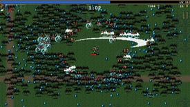 A screenshot of Vampire Survivors showing the player standing in a field surrounded by hundreds of bats.